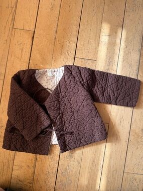 Bonpoint Quilted Dark Brown Wrap Pea Coat for Kids